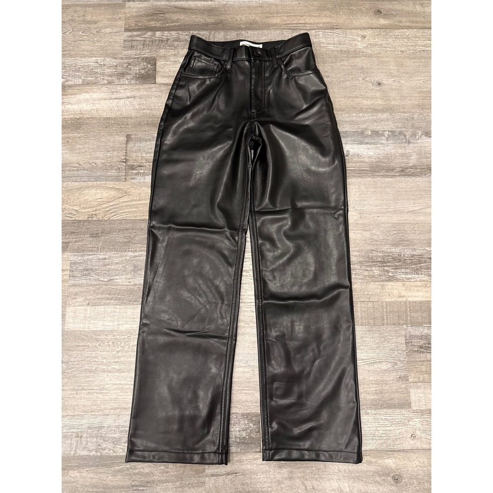 Abercrombie & Fitch Curve Love 90s Relaxed High Rise Vegan Leather Pants Black 2